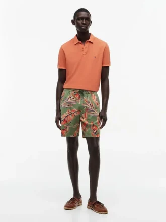 Pantaloni scurți cu croială regular, imprimeu tropical, lungime 7″
