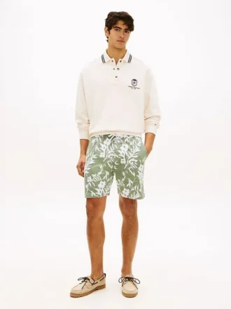 Pantaloni scurți cu croială regular, imprimeu tropical, lungime 7″