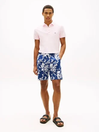 Pantaloni scurți cu croială regular, imprimeu tropical, lungime 7″