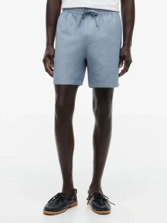 Pantaloni scurți din amestec de bumbac și in, croială regular, 7″