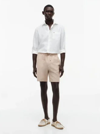 Pantaloni scurți din amestec de bumbac și in, croială regular, 7″