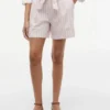 Pantaloni scurți din amestec de in cu dungi și curea Pantaloni scurți din amestec de in cu dungi și curea