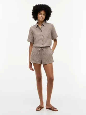 Pantaloni scurți din amestec de in cu imprimeu gingham