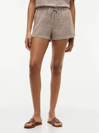 Pantaloni scurți din amestec de in cu imprimeu gingham