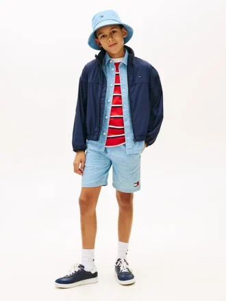 Pantaloni scurți din denim cu model în zig-zag și steaguri ondulate pentru copii