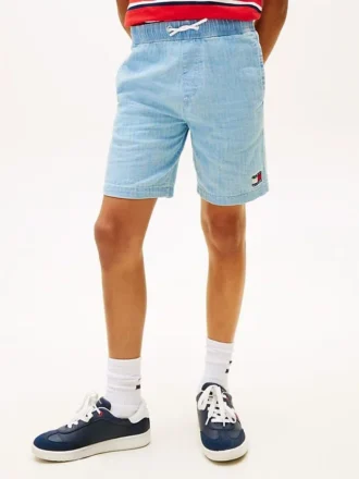 Pantaloni scurți din denim cu model în zig-zag și steaguri ondulate pentru copii