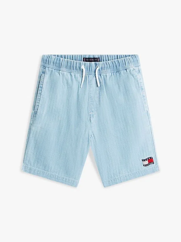 Pantaloni scurți din denim cu model în zig-zag și steaguri ondulate pentru copii Pantaloni scurți din denim cu model în zig-zag și steaguri ondulate pentru copii