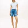 Pantaloni scurți din denim cu talie înaltă și curele