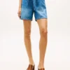 Pantaloni scurți din denim cu talie înaltă și curele