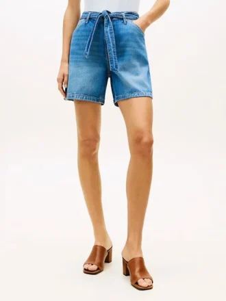 Pantaloni scurți din denim cu talie înaltă și curele