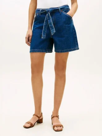 Pantaloni scurți din denim cu talie înaltă și curele