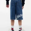 Pantaloni scurți din denim largi cu imprimeu graffiti pentru copii Pantaloni scurți din denim largi cu imprimeu graffiti pentru copii
