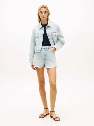 Pantaloni scurți din denim largi, cu talie înaltă și aspect uzat