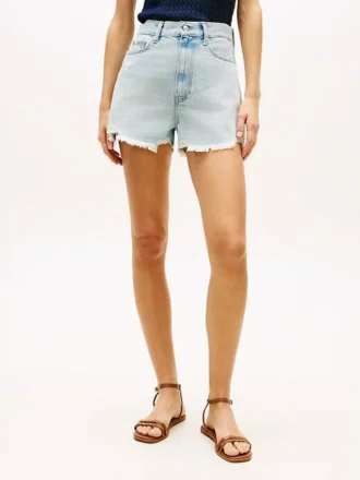 Pantaloni scurți din denim largi, cu talie înaltă și aspect uzat