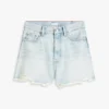 Pantaloni scurți din denim largi, cu talie înaltă și aspect uzat Pantaloni scurți din denim largi, cu talie înaltă și aspect uzat