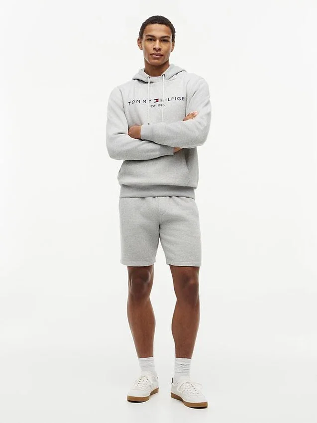 Pantaloni scurți din fleece cu logo Tommy brodat Pantaloni scurți din fleece cu logo Tommy brodat