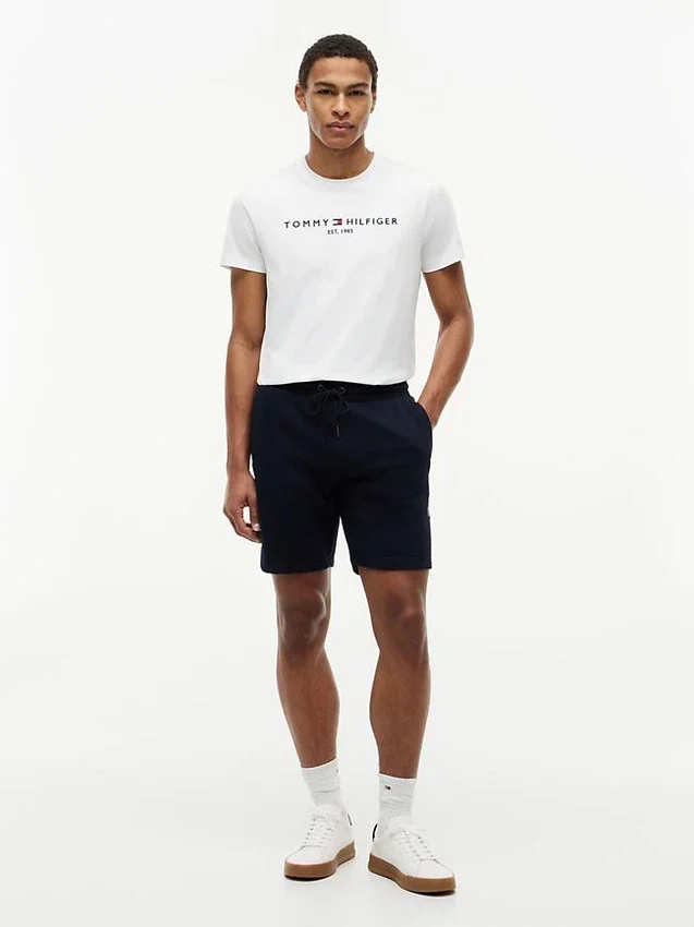 Pantaloni scurți din fleece cu logo Tommy brodat Pantaloni scurți din fleece cu logo Tommy brodat