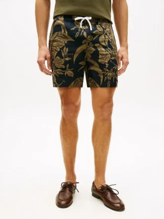 Pantaloni scurți din in cu imprimeu tropical