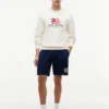 Pantaloni scurți din material frotir cu logo steag ondulat, croială regular Pantaloni scurți din material frotir cu logo steag ondulat, croială regular