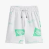 Pantaloni scurți din material sport pentru copii cu logo mixt pe toată suprafața Pantaloni scurți din material sport pentru copii cu logo mixt pe toată suprafața