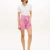 Pantaloni scurți din seersucker cu imprimeu gingham și curea