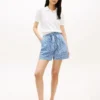 Pantaloni scurți din seersucker cu imprimeu gingham și curea