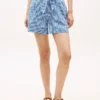 Pantaloni scurți din seersucker cu imprimeu gingham și curea