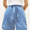 Pantaloni scurți din seersucker cu imprimeu gingham și curea