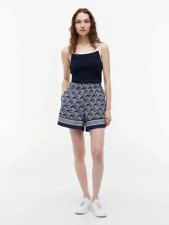 Pantaloni scurți din voal cu monogramă script pe toată suprafața
