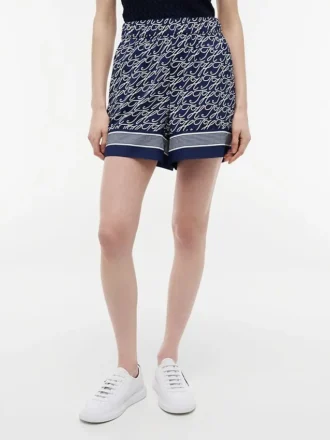 Pantaloni scurți din voal cu monogramă script pe toată suprafața