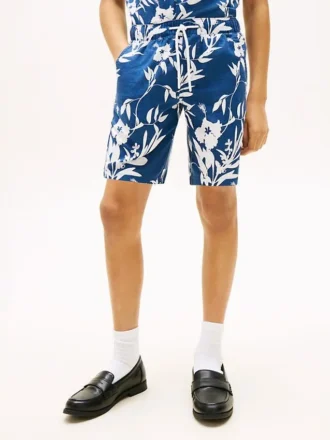 Pantaloni scurți pentru copii din amestec de in și bumbac cu imprimeu floral