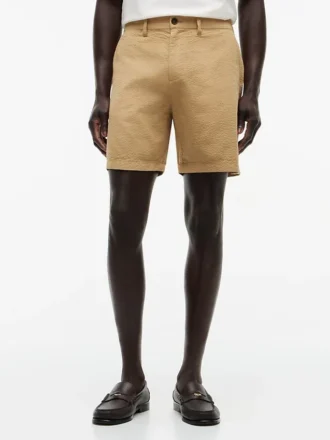 Pantaloni scurți Seersucker cu croială regulată, lungime 7″