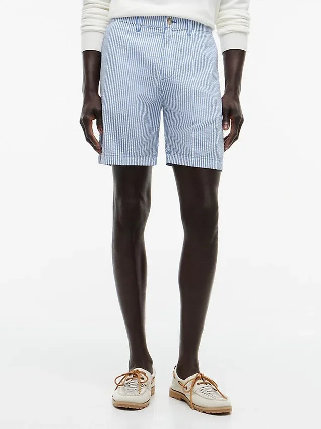 Pantaloni scurți Seersucker cu croială regulată, lungime 7″ Pantaloni scurți Seersucker cu croială regulată, lungime 7″