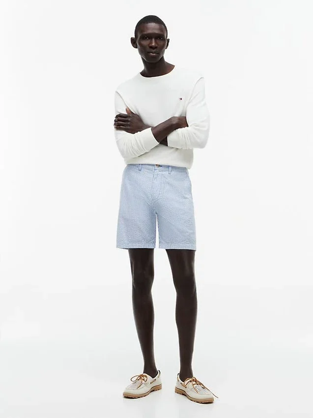 Pantaloni scurți Seersucker cu croială regulată, lungime 7″ Pantaloni scurți Seersucker cu croială regulată, lungime 7″