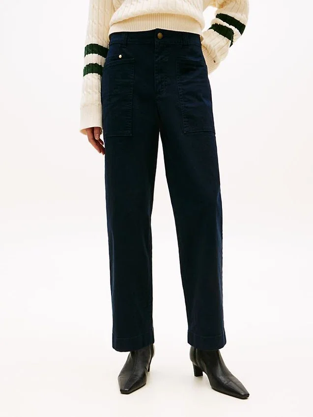 Pantaloni utilitari cu croi larg și material elastic Pantaloni utilitari cu croi larg și material elastic