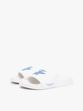 Papuci de piscină din pânză cu monogramă brodată