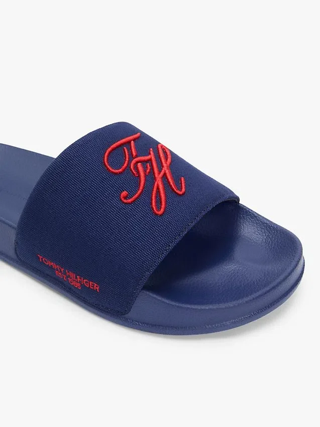 Papuci de piscină din pânză cu monogramă script Papuci de piscină din pânză cu monogramă script
