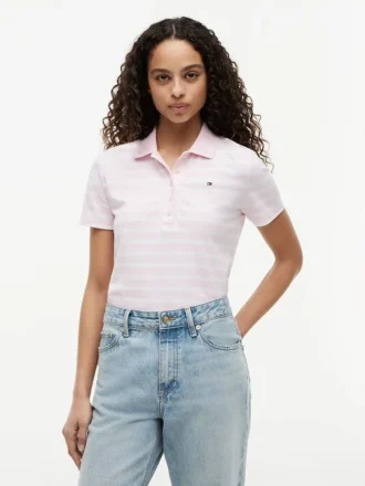 Polo clasic din piqué elastic cu dungi