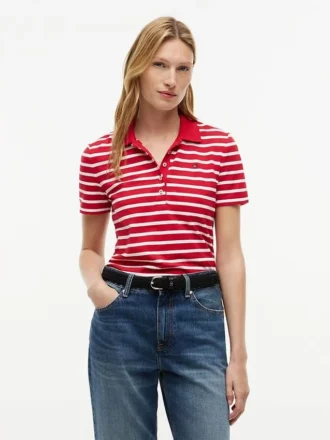 Polo clasic din piqué elastic cu dungi