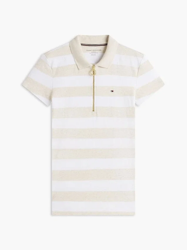 Polo cu croială slim fit, dungi de rugby și fermoar Polo cu croială slim fit, dungi de rugby și fermoar