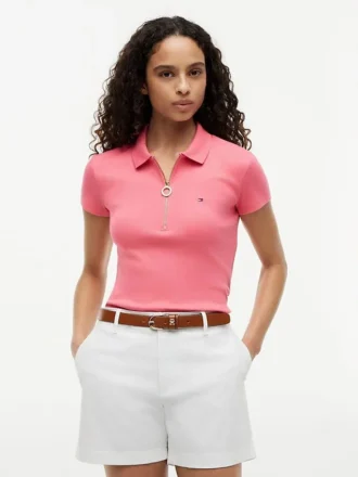 Polo cu croială slim și fermoar Polo cu croială slim și fermoar