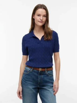 Polo cu mâneci scurte, tricotat cu model în relief