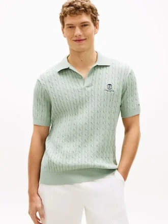 Polo cu mâneci scurte, tricotat cu model în relief