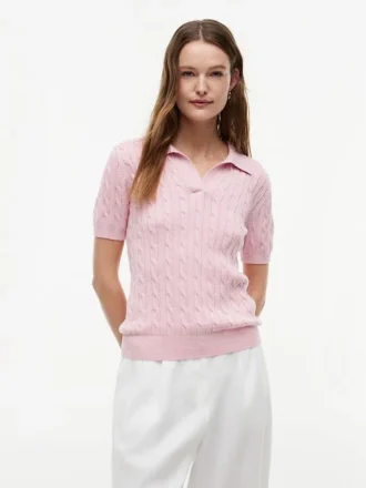 Polo cu mâneci scurte, tricotat cu model în relief