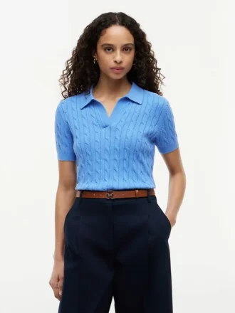 Polo cu mâneci scurte, tricotat cu model în relief