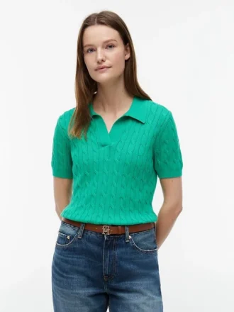 Polo cu mâneci scurte, tricotat cu model în relief