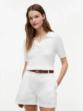 Polo cu mâneci scurte, tricotat cu model în relief