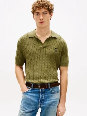 Polo cu mâneci scurte, tricotat cu model în relief