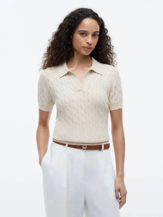 Polo cu mâneci scurte, tricotat cu model în relief