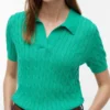 Polo cu mâneci scurte, tricotat cu model în relief